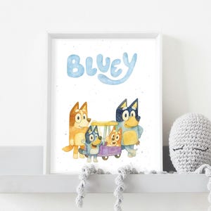 A4 Bluey Family Watercolour Wall Print Digital Download | Nursery Wall Art | PDF Print | Bluey Bedroom Print | Playroom Decor | Kids Room