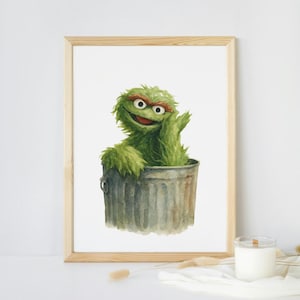Oscar the Grouch Watercolor Print: Sesame Street Nursery Art (A4 PDF Download)