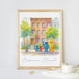 Sesame Street Inspired Watercolor Print: Playroom, Nursery Decor (A4 Digital Download JPG)
