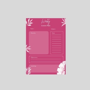 Printable Weekly Lesson Planner A4 PDF - Pink