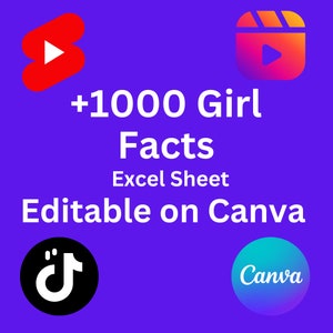 Excel-sheet met 1000+ meisjesfeiten voor YouTube-shorts, Instagram-rollen, Tiktoks bewerkbaar op Canva