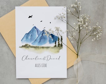 Personalisierte Glückwunschkarte zur Hochzeit, Hochzeitskarte, Zur Hochzeit alles Liebe, Hochzeit Aquarell Card, Umschlag