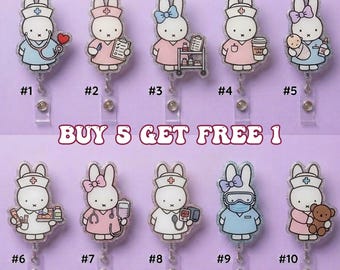 Kawaii Bunny Shaker Badge Reel, Acrylic Medical ID Holder, Nurse Ophthalmologist Gift
