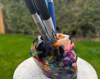 Resin Skull Pencil Pot | Recycled Ornament | Paper Weight | Home Decor | Resin Decor
