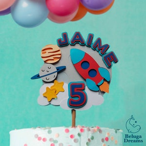 Space Cake Topper Geburtstag, Rakete Dekor Cake Party, personalisierte Geburtstagsparty Topper Planeten, Galaxie Birthday Party Topper