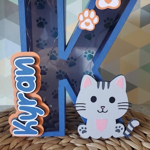 Carta de gatito 3D, Letras 3D personalizadas, Gato cortado con letras de cartón, decoración de habitación infantil, Decoración de guardería Letter 3D