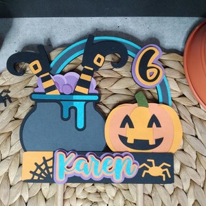 Personalized Halloween Cake Topper: Witch & Pumpkin Party Decor