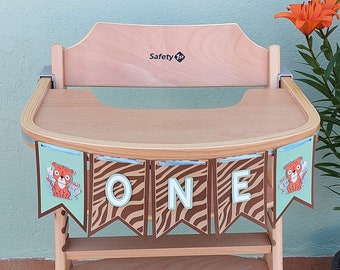 Safari Highchair Banner: Wild One Jungle Theme, First Birthday