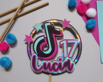 Personalized Tik Tok Cake Topper: Holographic Music Theme Party Decor
