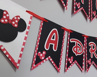Minnie Mouse Birthday Banner: Red and White Party Garland