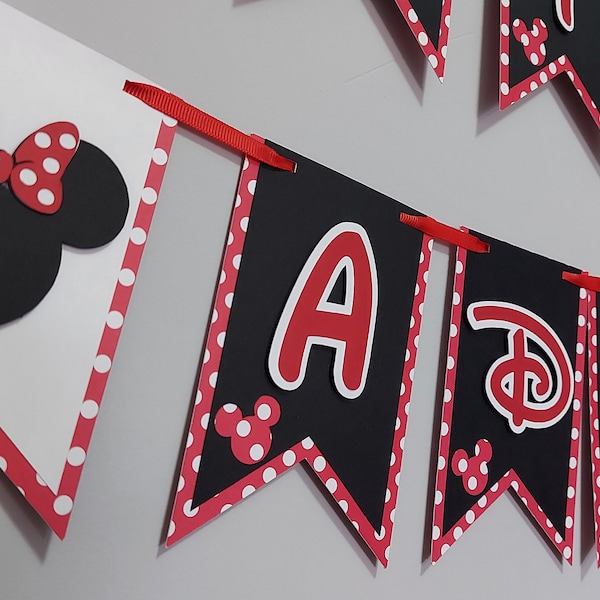 Banner Minnie Mouse, Happy Birthday Minnie, Red and White mouse, Party Minnie Mouse, garland mouse girl, handmade, personalized banner