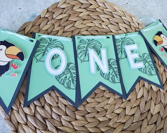 Safari First Birthday Highchair Banner: Jungle Wild One Party