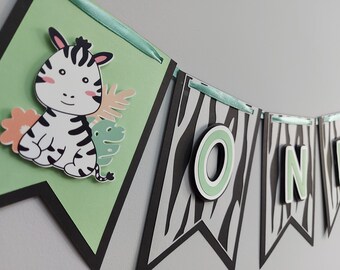 Safari Highchair Banner: Wild One Zebra 1st Birthday Party