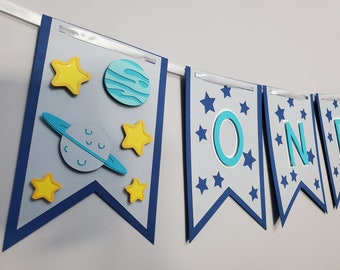 Space First Birthday Banner: Planets, Stars, High Chair Decoration