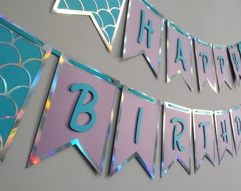 Mermaid Birthday Banner: Iridescent Under The Sea Party Garland