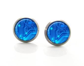 Men's TITANIUM Circuit Board stud earring, men earrings studs, studs earrings for men, unique gifts for men, geek gift, gift for him