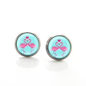 Pink Flamingo Birds Titanium Stud Earrings, Love birds, Gift for her, Gift for Mom, Gift for Sister,Gift for Wife, Anniversary Birthday Gift
