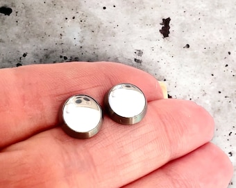 Mirror Stud Titanium Earrings, Silver Mirror Post earrings, Minimalist jewelry, Unique jewelry, Real mirror round earring,Silver Mirror Dome