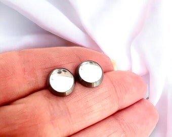 Silver Mirror Post earrings, Mirror Stud Titanium Earrings, Minimalist jewelry, Unique jewelry, Real mirror round earring,Silver Mirror Dome