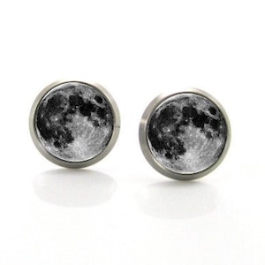 Full Moon earrings, Mens earrings stud, Space jewelry, Earrings for men, Space gifts for men, Moon stud, Mens titanium earrings stud