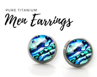 Men's Titanium Shell Stud Earrings, Hypoallergenic