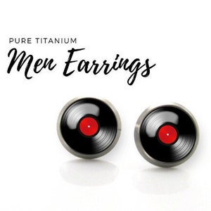 Pure Titanium Earrings Vinyl record ear studs Retro unisex earring studs, mens earrings, earrings for men | Titanium Jewelry Stud