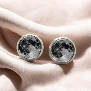 Full Moon earrings, Mens earrings stud, Space jewelry, Earrings for men, Space gifts for men, Moon stud, Mens titanium earrings stud