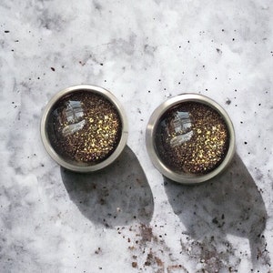 Black and gold Posts Titanium stud earrings, Tiny earrings gift, Glitter earrings studs, sparkling stud earrings, Wedding earrings,