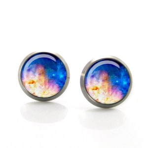 Galaxy Stars Titanium Earrings, Space Earrings, Galaxy Studs, Nerd gift Nebula Earrings. Cosmic Universe Earrings. Celestial Astronomy Gift
