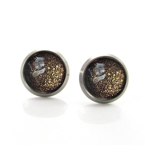 Black and gold Posts Titanium stud earrings, Tiny earrings gift, Glitter earrings studs, sparkling stud earrings, Wedding earrings,