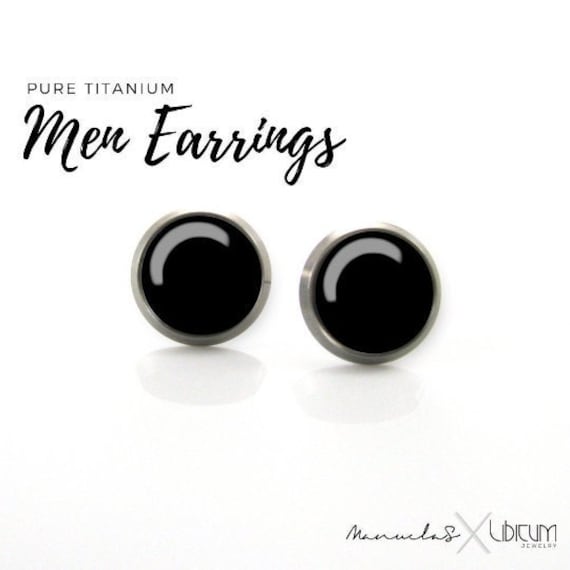 Men Black Studs Black Stud Earrings Round Earrings Tiny Stud