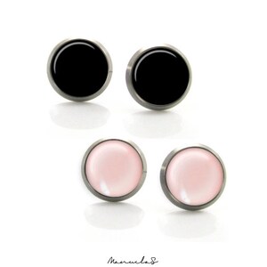 Ensemble de clous d&#39;oreilles - clous d&#39;oreilles en titane pêche et noir, cadeau de petites boucles d&#39;oreilles, boucles d&#39;oreilles pêche, clous noirs, boucles d&#39;oreilles noires, minimaliste
