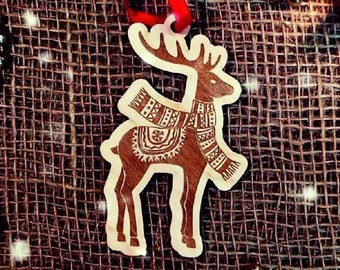 Adorno navideño de ciervo cortado con láser: Reno grabado en formato SVG (archivo digital)