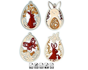 Laser Cut Rabbit Easter Egg 4 different models in one , Easter Egg svg , easter svg , Easter decorative , easter gift DXF cdr SVG aiPDF file