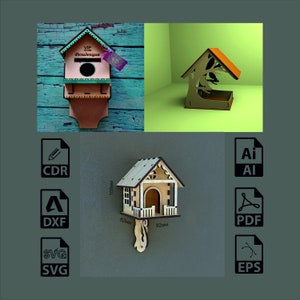 Laser geschnitten dekorative hölzerne Vogelhaus svg Datei 4mm 3 verschiedene Modelle in einem Vogelkasten Pläne dxf Nistkasten laser glowforge sofortiger download