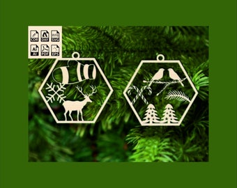 Christmas Ornament Laser Cut Files: Deer, Birds, Trees (Digital Download)