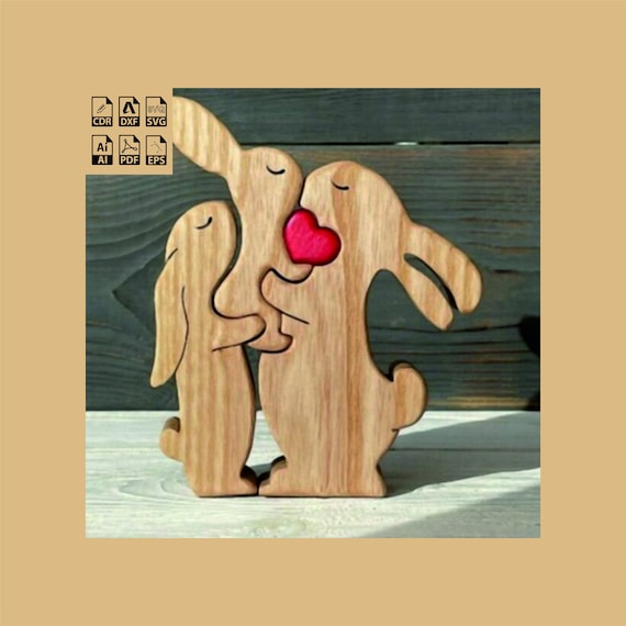 Easter bunny family laser cut wooden bunny puzzle bunny family easter svg ostern easter gift Kids gift wooden toy v4 SVG cdr DXF ai PDF eps