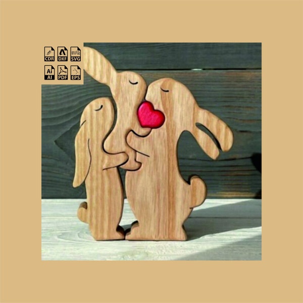 Easter bunny family laser cut wooden bunny puzzle bunny family easter svg ostern easter gift Kids gift wooden toy v4 SVG cdr DXF ai PDF eps