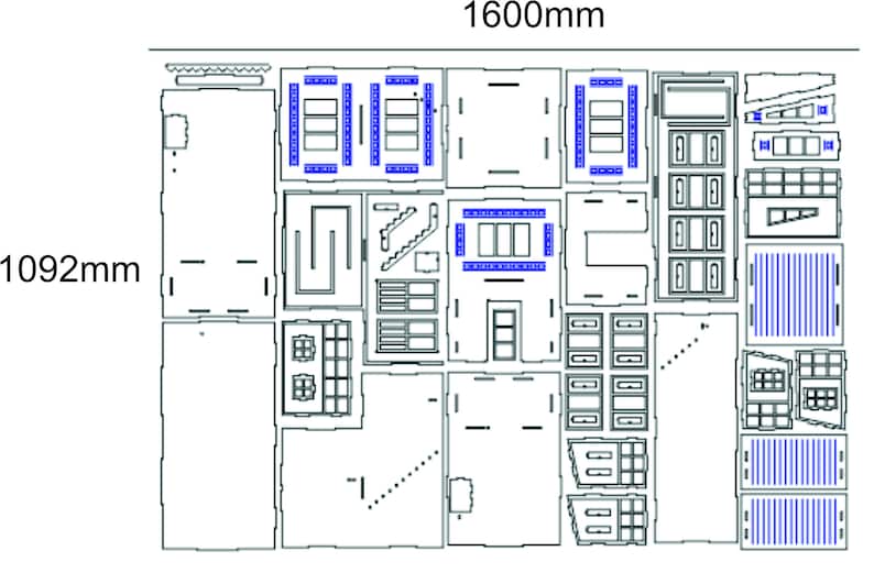 Pu&ograve; includere: Un disegno in bianco e nero di una planimetria con dimensioni indicate in millimetri. Il piano mostra un grande spazio rettangolare diviso in stanze e aree pi&ugrave; piccole. Il piano include una variet&agrave; di mobili e accessori, tra cui scrivanie, sedie, tavoli e scaffali.