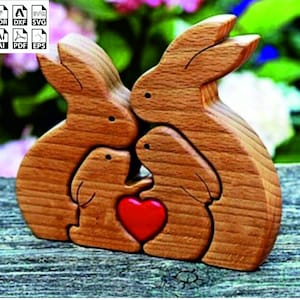 Easter bunny family laser cut wooden bunny puzzle bunny family easter svg ostern easter gift Kids gift wooden toy v2 SVG cdr DXF ai PDF eps