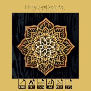 Multilayer Mandala wall art laser cut mandala svg Mandala laser cut vector drawing cdr dxf svg ai eps pdf file