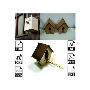 File in formato svg di Birdhouse in legno decorativo tagliato al laser 3mm 3 diversi modelli in un download istantaneo di Bird Box Plans dxf Nesting Box laser glowforge