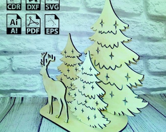 Christmas Tree & Deer Laser Cut File: 3mm SVG DXF PDF (Digital Download)