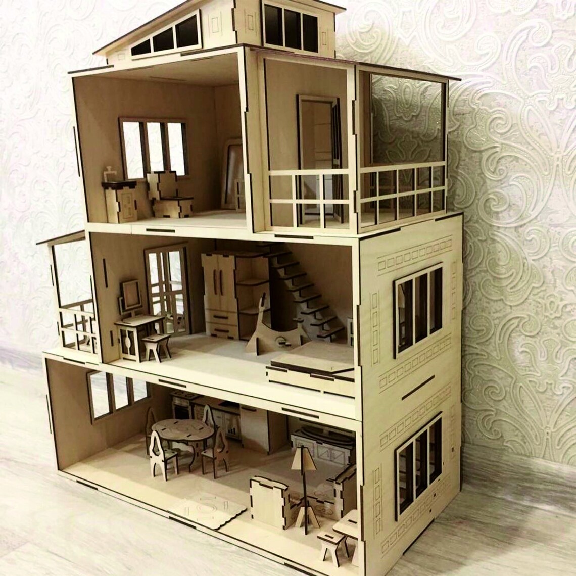 Modern Dollhouse Laser Cut 3mm Dollhouse Svg File Doll House Etsy UK