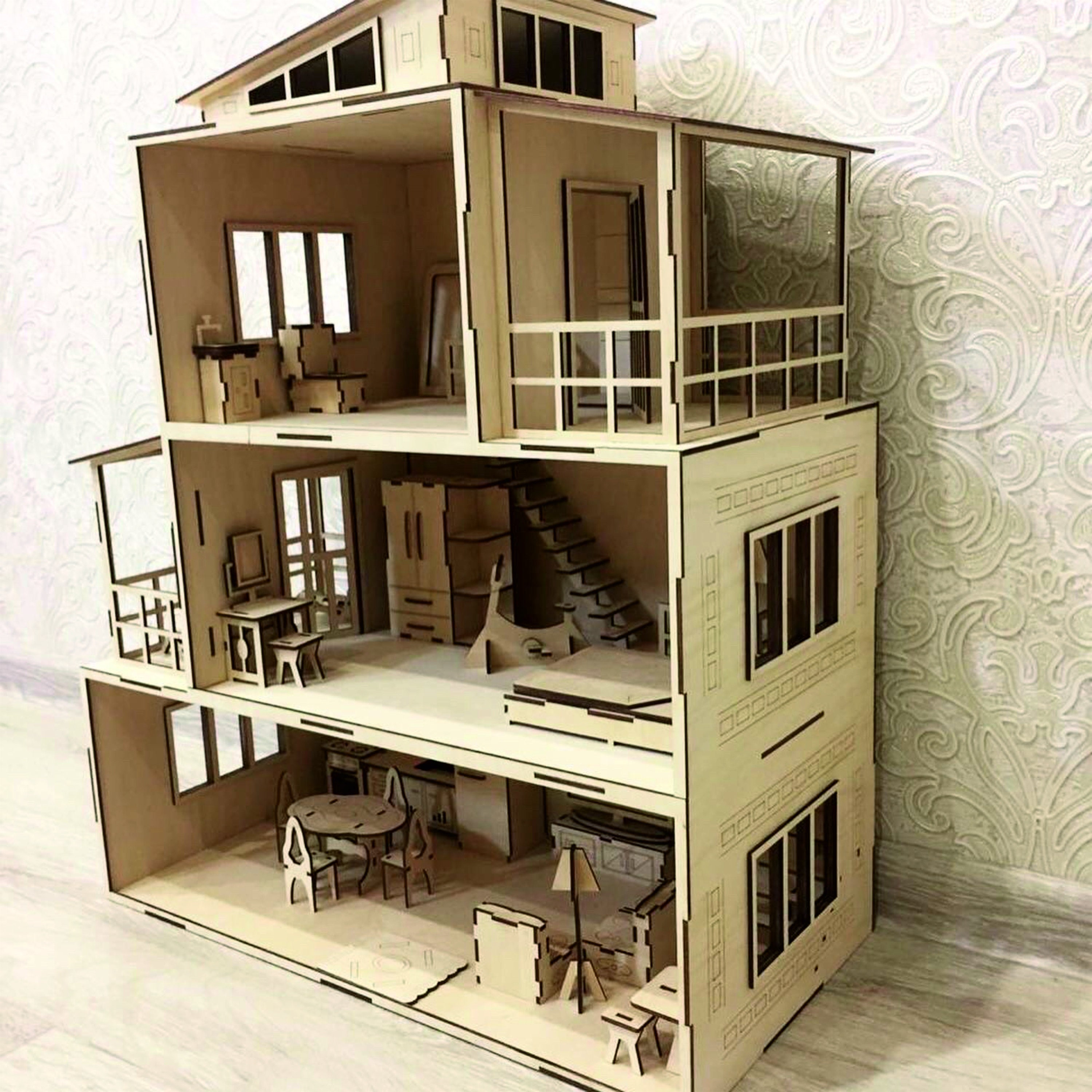 Modern Dollhouse Laser Cut 3mm Dollhouse Svg File Doll House Etsy UK
