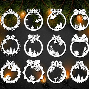 Bolas de Navidad Regalo de árbol Decoraciones arte tallado en madera plantilla plantillas de corte láser 30pcs archivo svg cdr dxf ai pdf