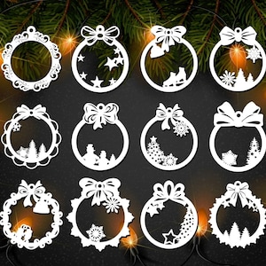 Weihnachtskugeln, Baum, Geschenk, Dekorationen, Kunst, Holzschnitzerei, Schablone, Laserschnitt-Vorlagen, 30 Stück, SVG, CDR, Dxf, Ai, PDF-Datei