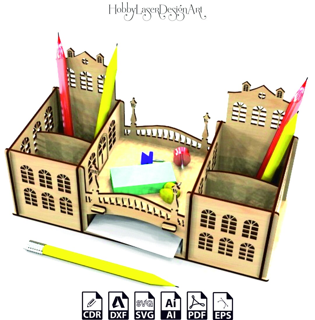 Desk Organizer Svg Cute Desk Decor Pen Holder Svg Laser Cut Etsy