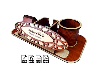 Laser Cut Name Holder SVG: Desk Organizer Template (Digital Download)