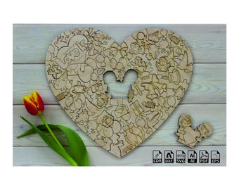 Valentine's Day Gift Heart Laser Cut Design wooden puzzle svg file valentine's day svg file glowforge heart puzzle dxf svg cdr pdf eps file